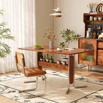 WEHOMZ Vintage Dining-Desk Combo with Square Slate Top, Storage & Stainless Steel Legs - Boxwood Color